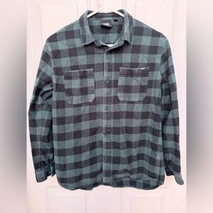 Vans Green and Black Checkered Button-down Shirt - Youth XL